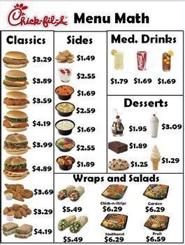 Decimal numbers to hundredths have most likely been in students' lives since very early on. ChickFilA Menu Money Math + Worksheets | Second grade math ...