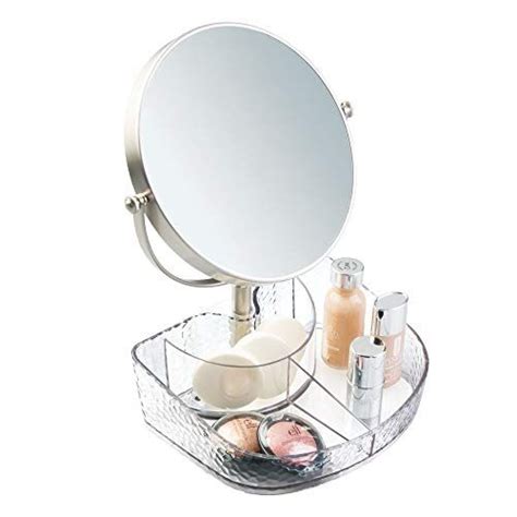 The lights can be adjusted through a smart touch screen. mDesign Dual Magnification Rotating Makeup Mirror with ...