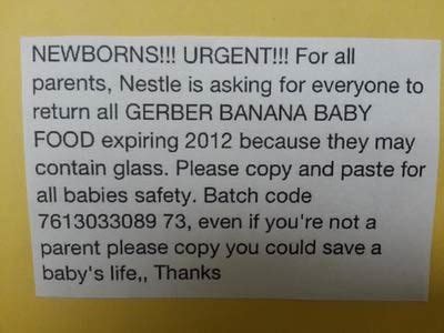 Some minor gastrointestinal irritation was reported. Nestlé / Gerber Banana Baby Food Recall Notice Is False ...