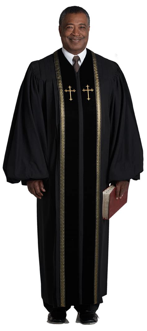 We have a large selection of pastor robes in all sizes and colors! Men's Black Pulpit Robe Wesley with Gold Trim