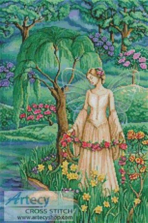 14 count, 35.56w x 30.48h cm 16 count Lady of the Lake Cross Stitch Pattern fantasy