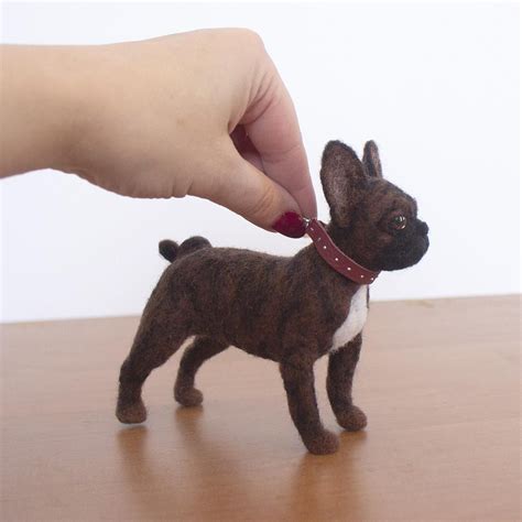 Their solid coat texture that may be golden tan, reddish tan, light tan or cream, gives them an elegant look. French Bulldog puppy statue Needle felted frenchie brindle ...