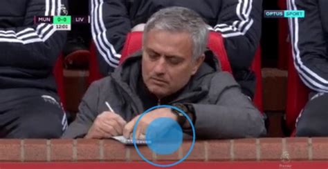 His status as one of the game's greats was demonstrated again as united overcame jurgen klopp's. Jose Mourinho writing in his notepad during Man U vs ...