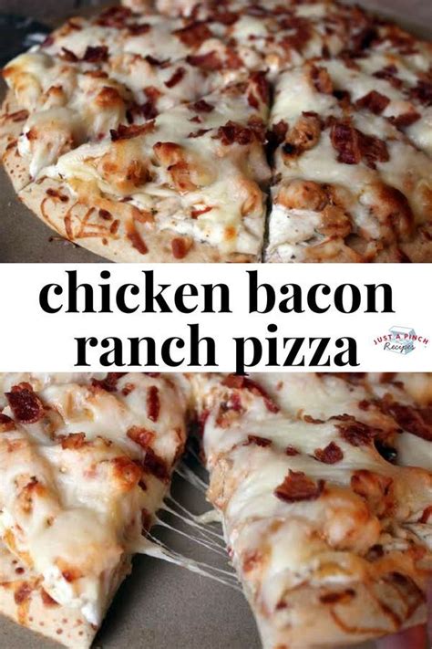 Place ½ cup of chicken pieces on each naan bread, then evenly distribute the red onion and jalapeno slices over each naan. Chicken Bacon Ranch Pizza | Recipe | Pizza recipes ...