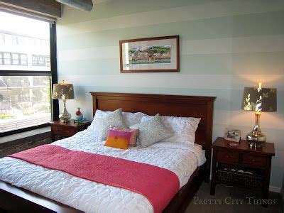 Pool & spa 12x26 with a covered trussed porch. Rainwashed Master Bedroom Reveal with Striped Feature Wall ...