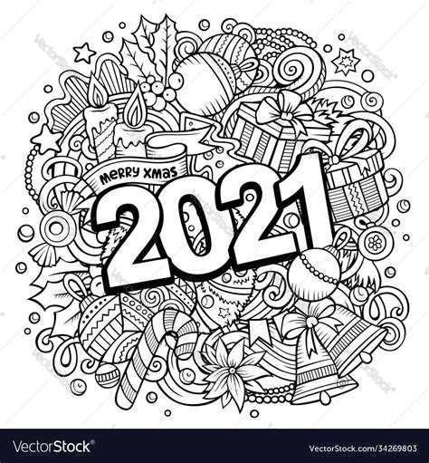 Public will vote for their favourite doodle from the 53 state and territory winners. 2021 hand drawn doodles new year objects and Vector Image