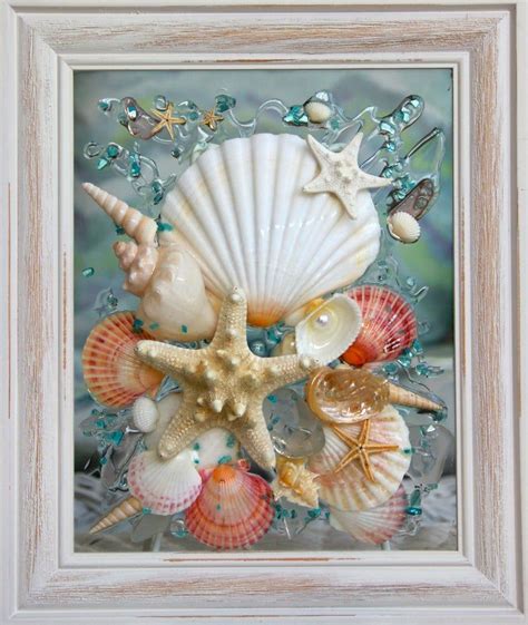 Great for that beach wedding and then bring home as a keepsake to hang in your home! Beach Decor of Seashell Art Beach Bathroom Decor Wall ...