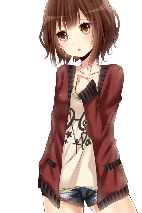 Why do some anime characters have different eyes? short brown hair brown eyes cute anime girl | We Heart It | anime, anime girl, and kawaii