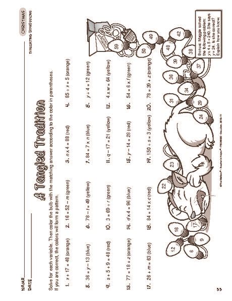 Evaluate each using the values given. Christmas Worksheet: Evaluating Algebraic Expressions A ...