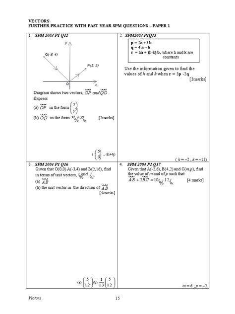 Spm past year papers 2013, 2014 (june) |. Past Year SPM Vectors Questions.doc | Classical Geometry ...