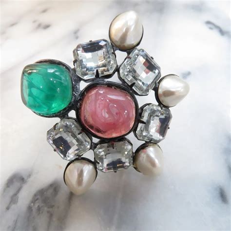 Rhinestone Pin Huge Fake RUBY EMERALD Unsigned Beauty : Unsigned Beauty Jewelry | Ruby Lane
