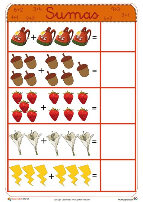 Aprendiendo a jugar con las matemáticas en preescolar. Fichas para aprender a sumar Sumas para niños en 2020 ...