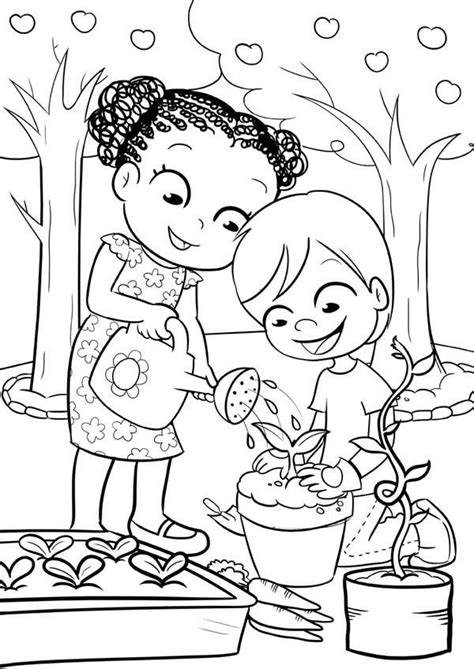 Get free printable coloring pages for kids. Gardening, : This Two Kids is Like Gardening Coloring ...