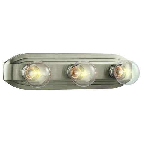 This stylish sconce features a square metal wall mount and the clear glass cylindrical shade that gently diffuses light when the fixture is illuminated, adds an elegant touch to your home. Hampton Bay 3-Light Brushed Nickel Vanity Light-HB2050-35 ...