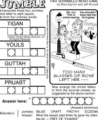 Usually, those words are related to a picture that involves a scenario beside the quiz. 7 Best Images of Printable Jumble Crosswords - Free ...