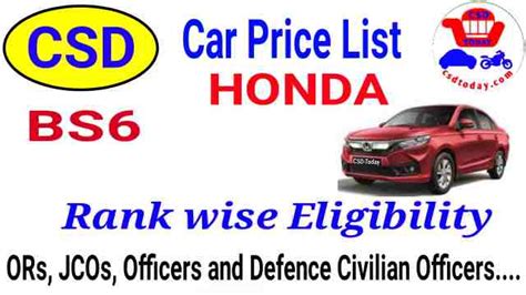 Honda bike ka naya csd rate kya hain, 3. CSD Car Price List 2021 Honda BS6 Delhi and Jammu CSD Today