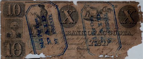 However, some types and denominations of currency from this bank could still be rare. United States - Bank of Augusta, Georgia, $10 Banknote ...