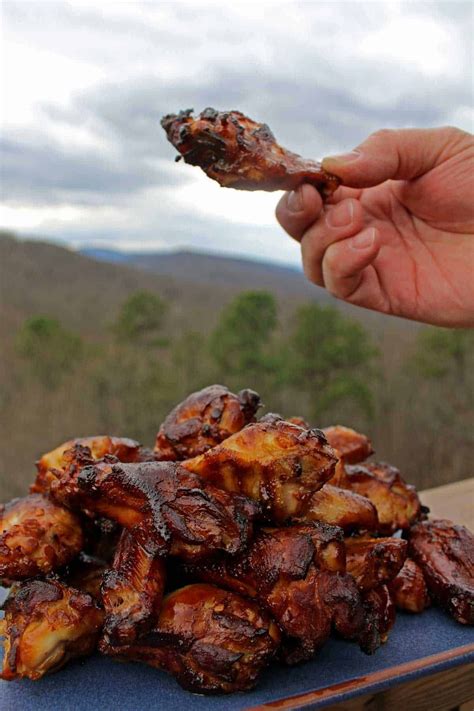 Rub remaining mixture inside cavity. David's hand holding up a chicken wing over a pile of chicken wings on a plate in front of the ...