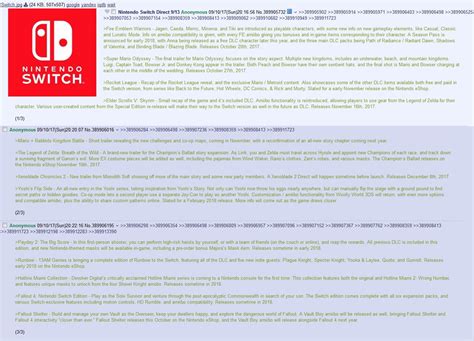 For nintendo switch on the nintendo switch, a gamefaqs message board topic titled new direct leak is making the rounds. Systems Archive: Nintendo Direct 4Chan Leak (SPOILERS)