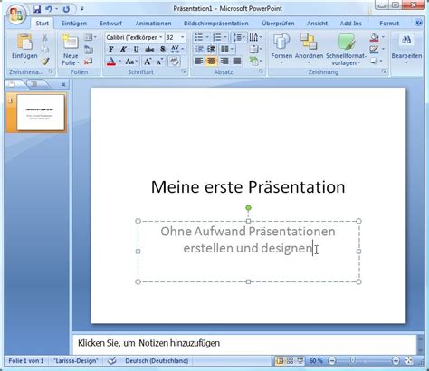 Präsentation exportieren, per mail versenden oder freigeben. erste Folie anlegen in PowerPoint 2007 und mit Inhalt befüllen