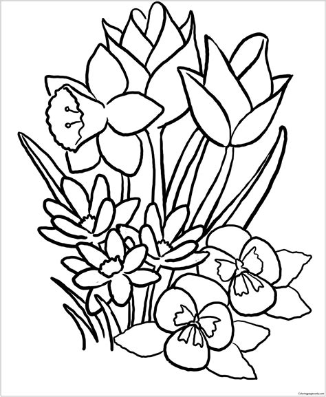 Printable spring flowers coloring page. Spring Flowers 1 Coloring Page - Free Coloring Pages Online