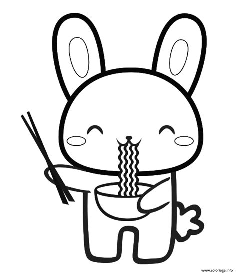 Coloriage lapin à imprimer & dessin de lapin à colorier que des beaux lapins pour pâques ou pour les personnes qui adorent cet animal très mignon avec de très longues oreilles. Coloriage lapin aime manger des nouilles - JeColorie.com