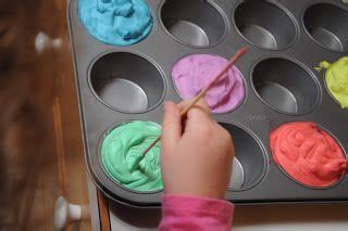 Pour or scoop the cream into a few of the muffin tray cups. Shaving Cream Bath Paints | Shaving cream painting ...
