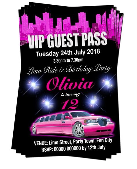 Limo ride of new jersey offers limousine & party bus services. Details about BIRTHDAY PARTY INVITATIONS VIP GUEST PASS ...