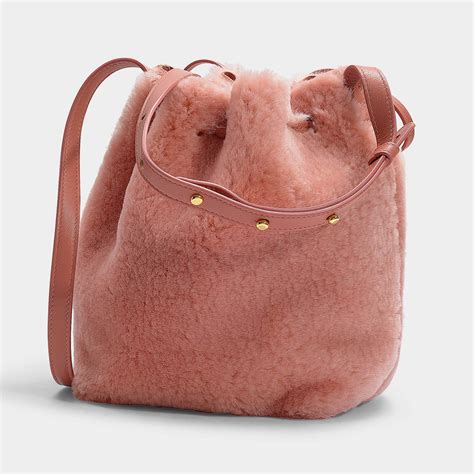 Mansur Gavriel Leather Shearling Mini Bucket Bag In Blush Shearling in Pink - Lyst