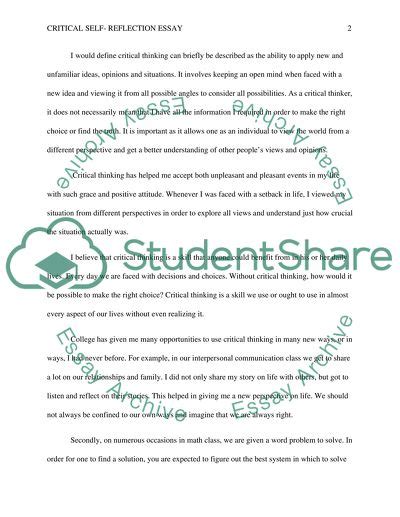 Check what a reflection paper is and how it differs from other academic papers. Critical Self-Reflection Essay Example | Topics and Well Written Essays - 1000 words