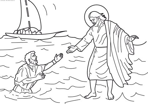 Our printable sheets for coloring in are ideal to brighten your family's day. Peter walks on water coloring page - timeless-miracle.com