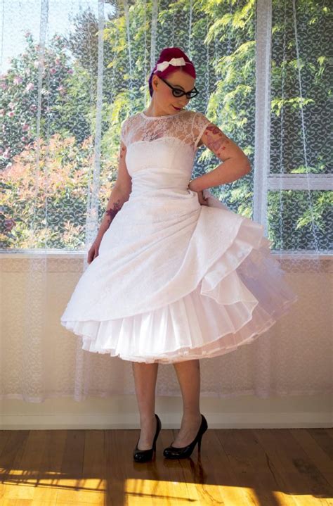 For garments in polyester, washing at low temperature. 1950s Rockabilly Wedding Dress 'Lacey' With Lace Overlay ...