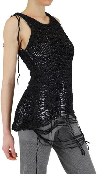 All accessories bandanas, scarves & wraps belts face masks hair accessories hats hats, gloves & scarves keychains & accessories phone cases & tech accessories tights, socks, & hosiery. Aleksandr Manamïs Ripped Knit Tank Top in Black | Lyst