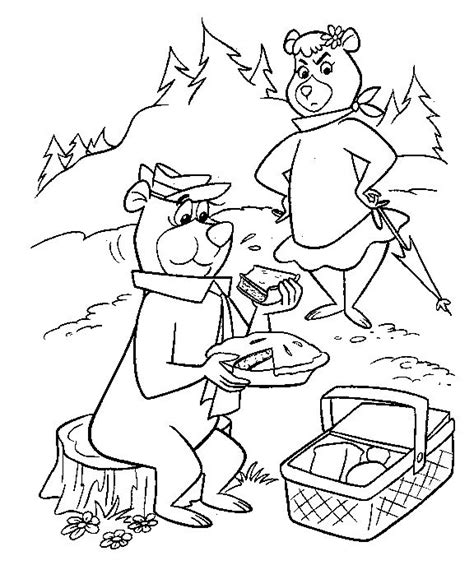 Little kid picnic with his dalmatians dog coloring page. September 9 is Teddy Bear Day yogi bear picnic coloring ...