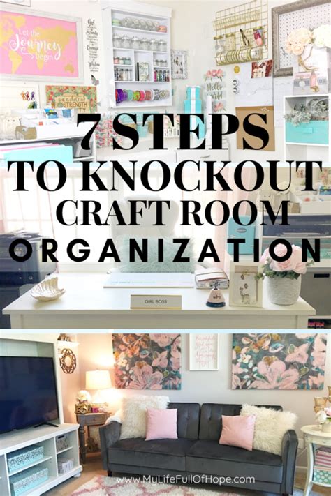 These craft room organizing ideas will help you organize paper, pens, vinyl, craft paper, sticker and more! 7 Steps To Knockout Craft Room Organization - MyLifeFullOfHope