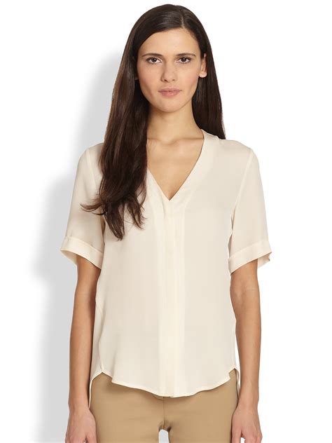 Monki glora organic cotton blouse with cinched waist in white. Theory Napala Silk Blouse in White (IVORY) | Lyst