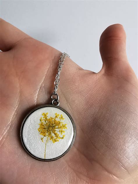 Techniques used to make flower jewelry. Real Dried Flower Pendant With Hand Painted Details ...