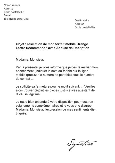 Résiliation en loi châtel : lettre de resiliation abonnement orange internet - Modele de lettre type