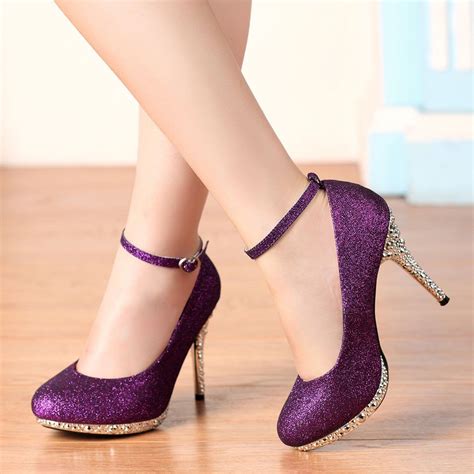 10,5 cm (4,1 inch) width: Details about Glitter Straps Women Purple High Heels ...
