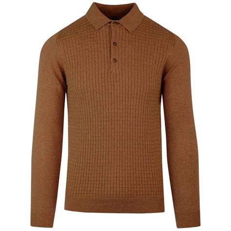 We offer fashion and quality at the best price in a more sustainable way. GUIDE LONDON Men's 1960s Mod Waffle Knit Polo Shirt Rust