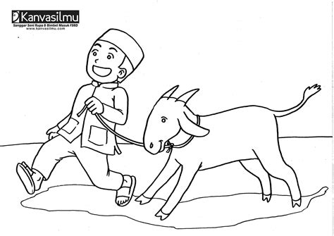 Gambar mewarnai idul adha gambar kartun hewan kurban sapi dan kambing dalam . Lembar Mewarnai Berqurban di Idul Adha - Kanvasilmu