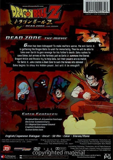 These were presented in a new widescreen transfer from the original negatives with a 16:9 aspect ratio that was matted from the original 4:3 aspect ratio. Dragon Ball Z: Dead Zone - The Movie (Ultimate Uncut ...