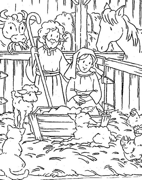 Christmas nativity coloring page of jesus, mary and joseph in the stable, printable nativity scene color book page. Scene Of Nativity Coloring Page : Color Luna