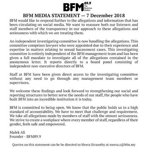 We take all allegations of sexual harassment and misconduct seriously. BFM Sexual Harassment Case: Hannah Appeals For Privacy Of ...