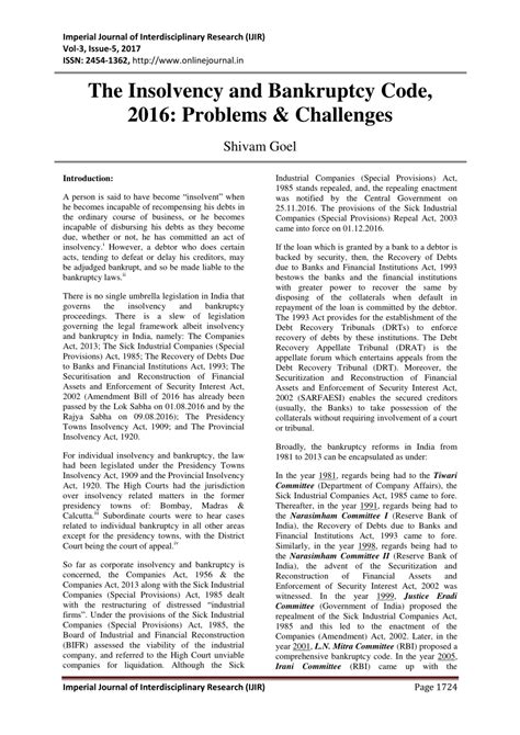 This act is the insolvency, restructuring and dissolution act 2018 and comes into operation on a date that the. (PDF) The Insolvency and Bankruptcy Code, 2016: Problems ...