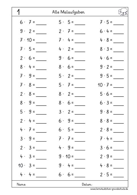 Mathematik rechnen bis 100 vorgänger und nachfolger größer, kleiner, gleich zahlenreihen reihenfolgen. Lernstübchen | Übungsblätter zum Einmaleins