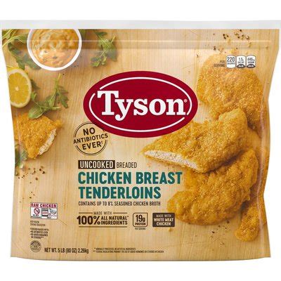Tyson® brand offers a full line of natural chicken nuggets & crispy strips & chicken tenders. Tyson All Natural* Uncooked Breaded Chicken Breast ...