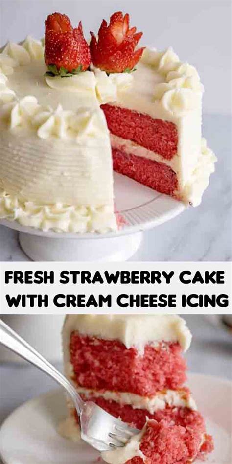 Reduce mixer speed to low; Fresh Strawberry Cake With Cream Cheese Icing in 2020 ...
