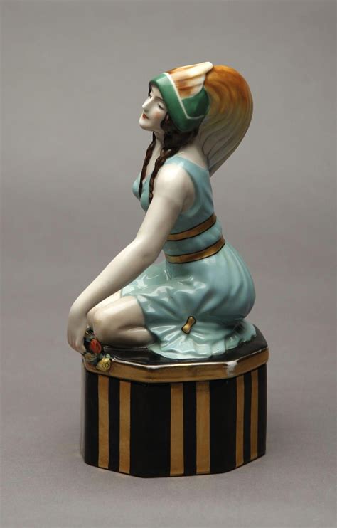 Wearing hat and ruff and playing a lute. Beautiful Porcelain Powder Box Figurine # ...