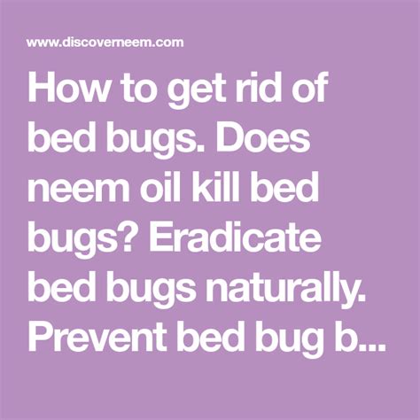 Familiarize yourself with what a bed bug and a bed bug infestation looks like so that you can avoid interacting with an active infestation. How to get rid of bed bugs. Does neem oil kill bed bugs ...